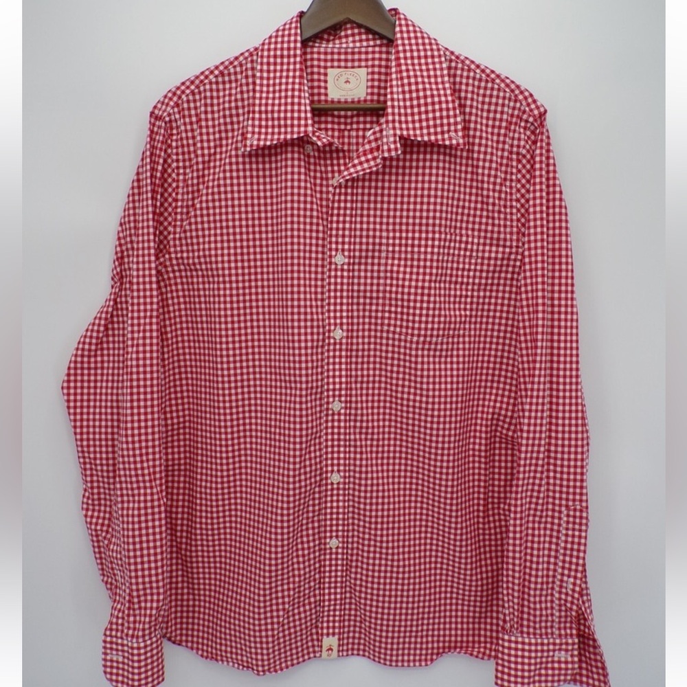 Brooks Brothers Red Checkered Men's Shirt L red and white